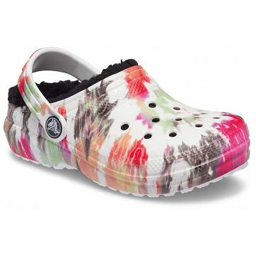 Crocs Classic Bélelt Tie-Dye Graphic Clog Papucs Fiú Fehér Színes | HU 1455NWYB